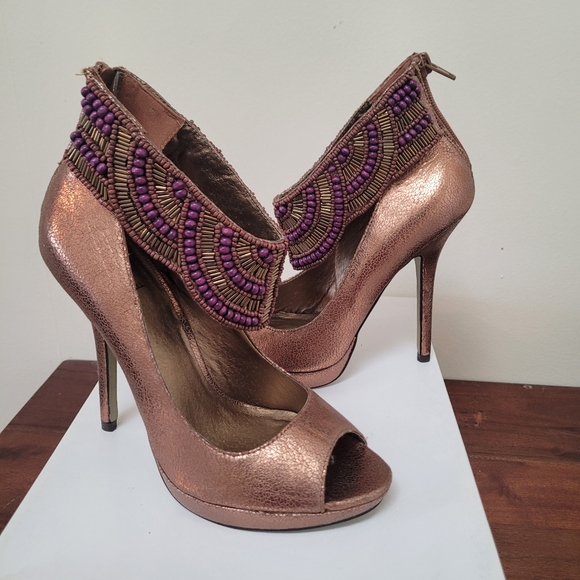 Bronze and Purple Beaded Heels - Picture 2 of 7
